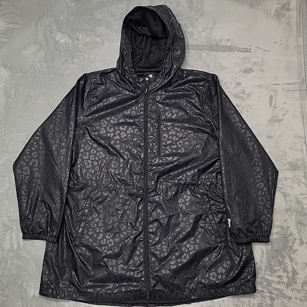 New Balance Jacket Mens 3X Black Leopard Print Windbreaker Full Zip Hooded